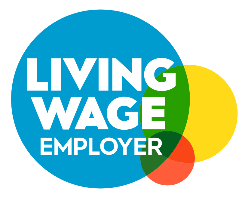 Badge saying 'living wage employer'